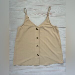 VICI Beige Button Front Cami Tank Top Small Adjustable Straps Minimalist Neutral